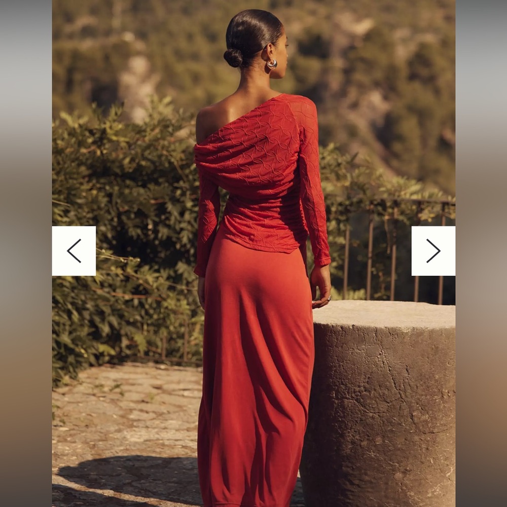 Anthropologie One Shoulder Dress SOVERE Venus Long-Sleeve Ruched Maxi Dress